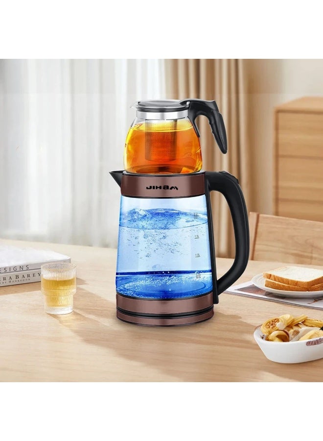 JIHAM EJ-80070 Electric Glass Tea Kettle 2.2 Liter Capacity, 2800W Fast Boil Power, EU Plug 220–240V, Stylish Bronze Finish, Heat-Resistant Glass and Plastic Water Kettle with Power Base - Image 4